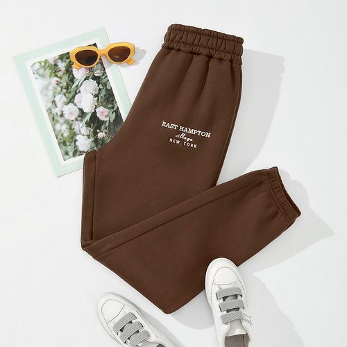 Pantalon de survêtement à broderie à taille élastique à doublure thermique - SHEIN - Modalova