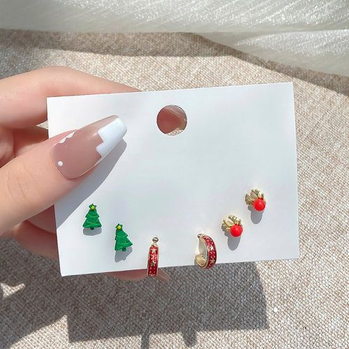 Paires Boucles d'oreilles à détail de bois et d'arbre de Noël - SHEIN - Modalova
