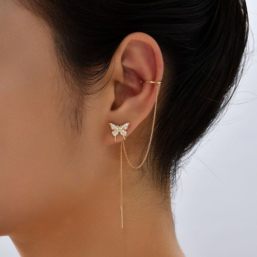 Pièces Boucle d'oreille zircone cubique à détail papillon à chaîne - SHEIN - Modalova