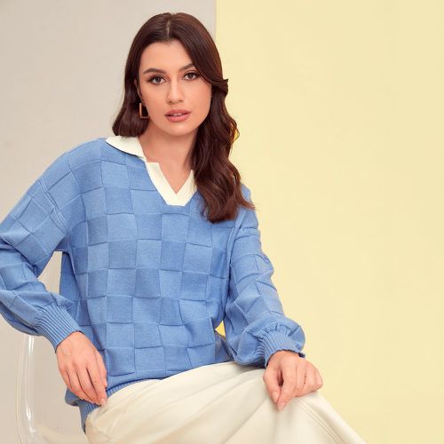 Pull en tricot à col contrastant texturé - SHEIN - Modalova