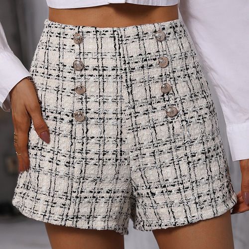 Short en tweed taille haute à carreaux à bouton - SHEIN - Modalova