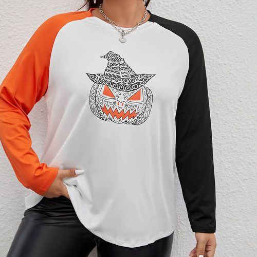 T-shirt à imprimé halloween à blocs de couleurs manches raglan - SHEIN - Modalova