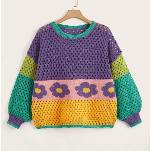 Pull à blocs de couleurs fleuri en tricot - SHEIN - Modalova
