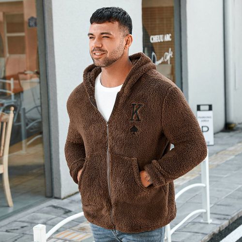 Manteau à broderie à capuche en flanelle - SHEIN - Modalova