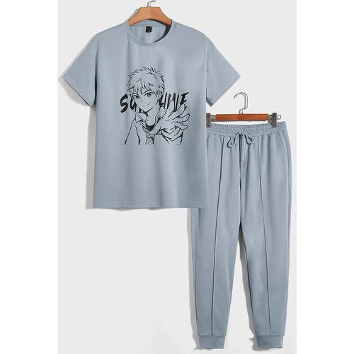 T-shirt à motif lettre et figure & Pantalon de survêtement à cordon - SHEIN - Modalova