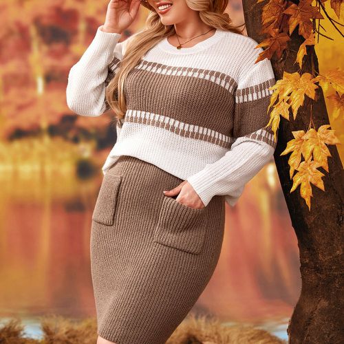 Pull bicolore & Jupe en tricot avec poche - SHEIN - Modalova