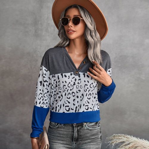 T-shirt à blocs de couleurs léopard zippé - SHEIN - Modalova