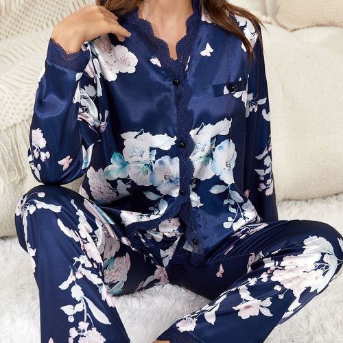 Ensemble de pyjama à imprimé floral en dentelle en satin - SHEIN - Modalova