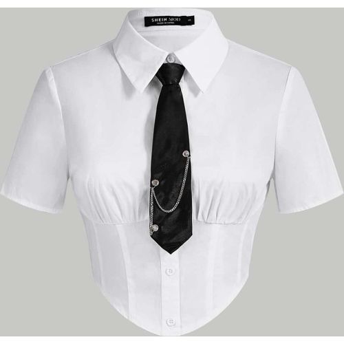 Chemise unicolore à bouton avec à nœud - SHEIN - Modalova