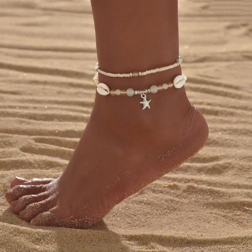 Pièces Bracelet de cheville perlé à détail coquille à breloque d'étoile de mer - SHEIN - Modalova