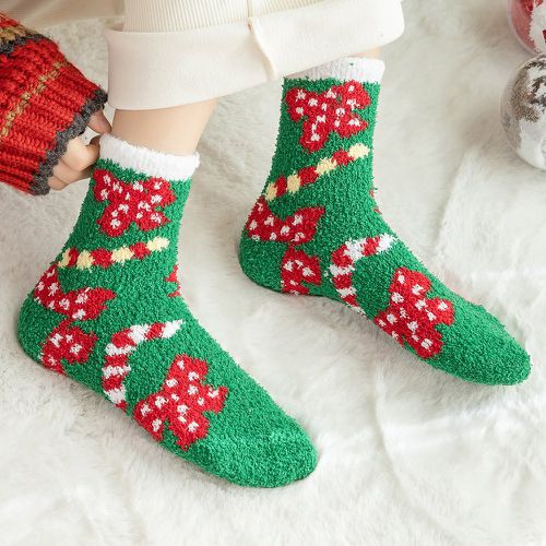 Chaussettes Noël à motif bonbons canne & nœud duveteux - SHEIN - Modalova