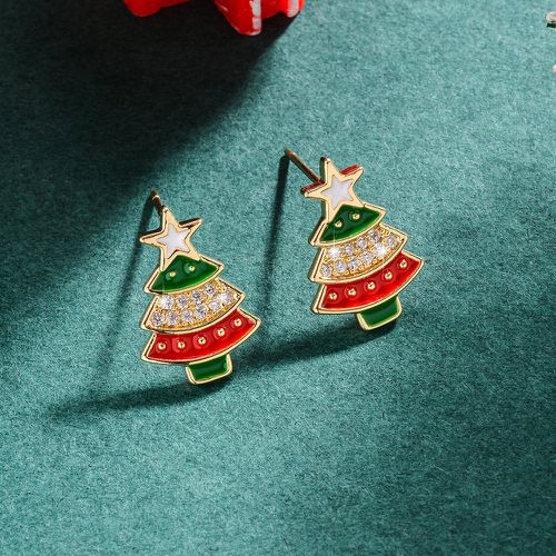 Clous d'oreilles Noël avec strass arbre - SHEIN - Modalova