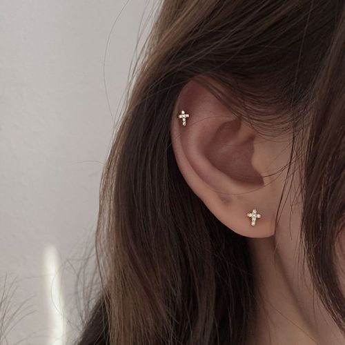 Clous d'oreilles zircone cubique à design en croix - SHEIN - Modalova
