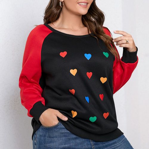 Sweat-shirt à imprimé cœur bicolore manches raglan - SHEIN - Modalova