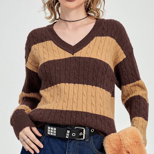 Pull à blocs de couleurs en tricot torsadé - SHEIN - Modalova