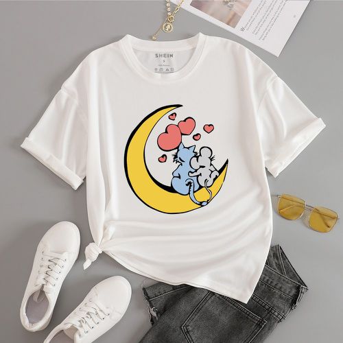 T-shirt à motif lune et dessin animé - SHEIN - Modalova