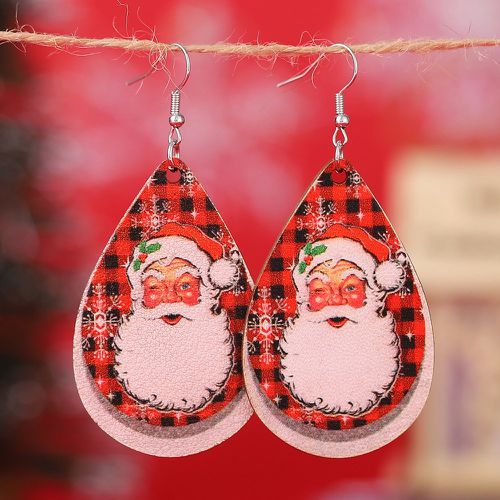Boucles d'oreilles design goutte d'eau Noël à carreaux & père Noël à imprimé - SHEIN - Modalova