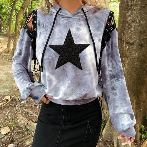 Sweat-shirt grunge à capuche tie dye à imprimé étoile en dentelle à cordon - SHEIN - Modalova