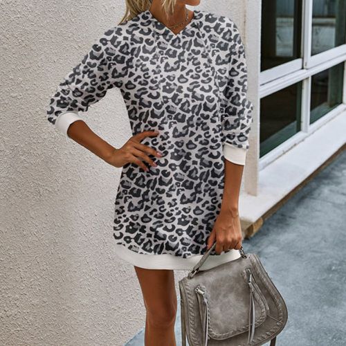 Robe sweat-shirt à capuche léopard - SHEIN - Modalova