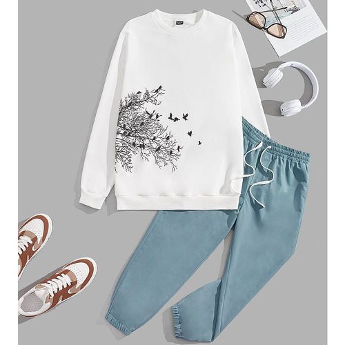 Sweat-shirt à imprimé oiseaux et arbre & Pantalon à cordon - SHEIN - Modalova