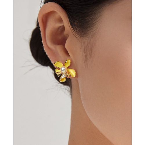 Clous d'oreilles à strass et fausses perles design fleur - SHEIN - Modalova
