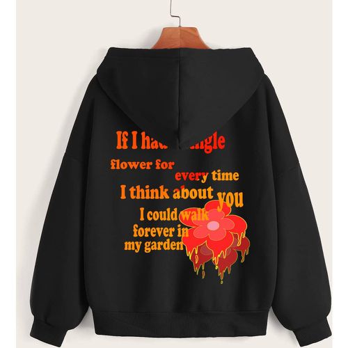 Sweat-shirt à capuche thermique slogan et floral à cordon zippé - SHEIN - Modalova
