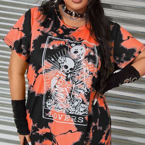 T-shirt squelette & à lettres tie dye sans manchettes - SHEIN - Modalova