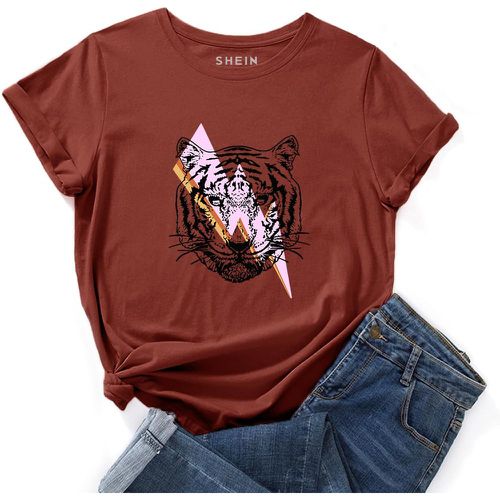 T-shirt à imprimé foudre et tigre - SHEIN - Modalova