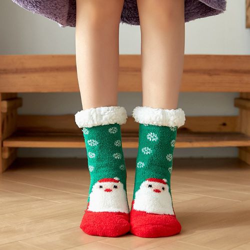 Chaussettes à motif père Noël à ourlet duveteux - SHEIN - Modalova