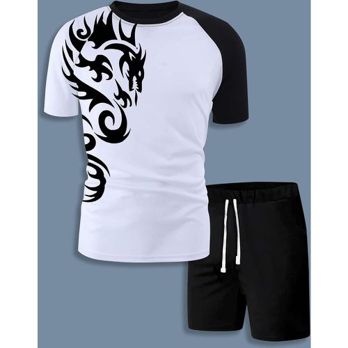 T-shirt dragon bicolore & Short à cordon - SHEIN - Modalova