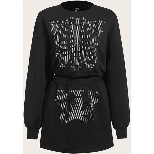 Jupe & Sweat-shirt grunge à strass à motif squelette - SHEIN - Modalova