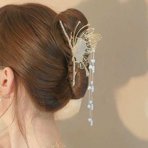 Griffe à cheveux à strass et fausses perles design papillon - SHEIN - Modalova