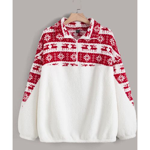 Sweat-shirt à motif Noël zippé en tissu duveteux - SHEIN - Modalova