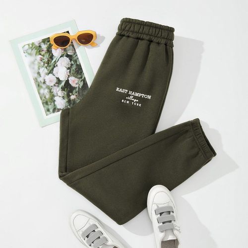 Pantalon de survêtement à broderie taille élastique à doublure thermique - SHEIN - Modalova
