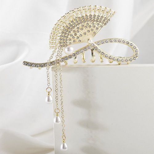 À strass et fausses perles Éventail design Griffe à cheveux - SHEIN - Modalova