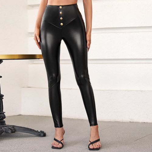 Pantalon moulant à bouton en cuir PU - SHEIN - Modalova