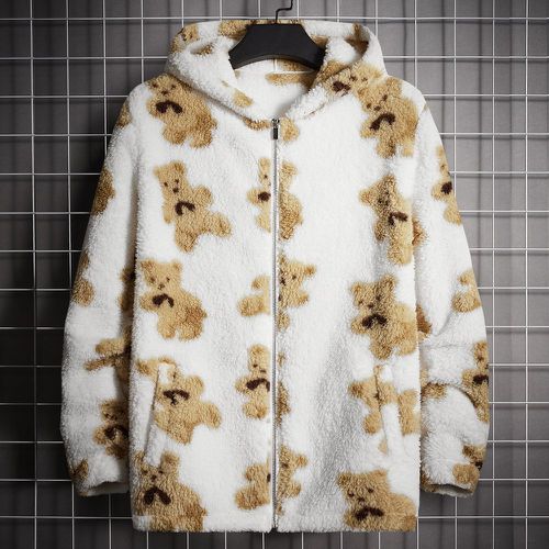 Manteau duveteux à motif d'ours à capuche - SHEIN - Modalova