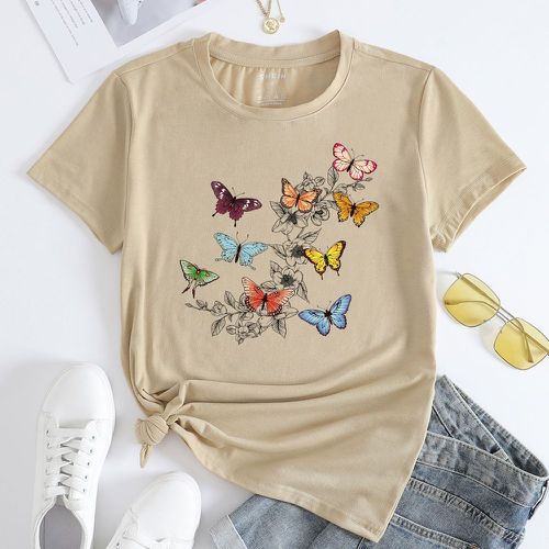 T-shirt papillon et à imprimé floral - SHEIN - Modalova