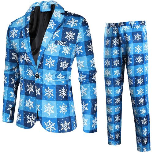 Pantalon & Blazer à imprimé flocon de neige à bouton - SHEIN - Modalova