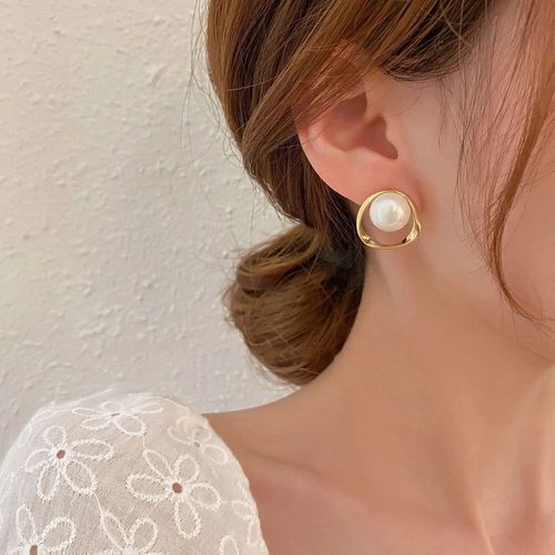 Clous d'oreilles à fausse perle design géométrique - SHEIN - Modalova