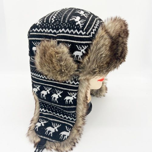 Chapeau de trappeur à motif de renne contrastant en tissu duveteux - SHEIN - Modalova