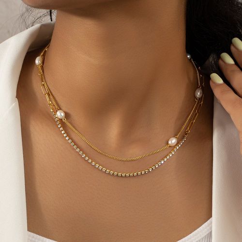 Collier perle de culture & avec strass - SHEIN - Modalova