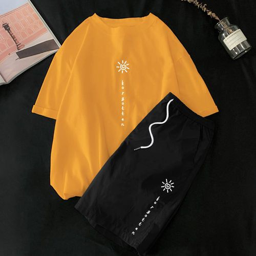 Short & T-shirt à motif soleil et lettres - SHEIN - Modalova