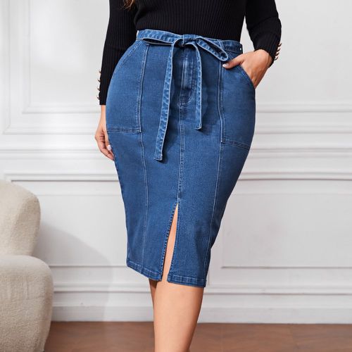 Jupe en jean taille haute fendu ceinturé - SHEIN - Modalova