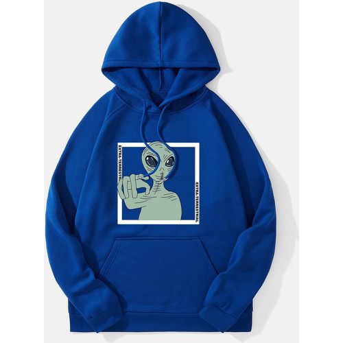 Sweat-shirt à capuche à motif d'alien et de slogan à poche kangourou à cordon - SHEIN - Modalova