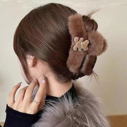 Griffe de cheveux duveteuse à détail ours - SHEIN - Modalova