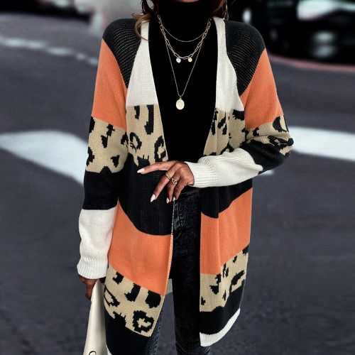 Cardigan à motif léopard à blocs de couleurs manches raglan - SHEIN - Modalova