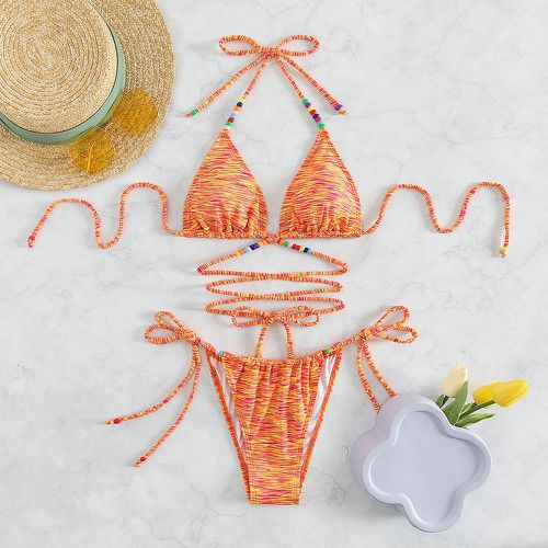 Bikini triangulaire ras-du-cou à imprimé à lacets - SHEIN - Modalova