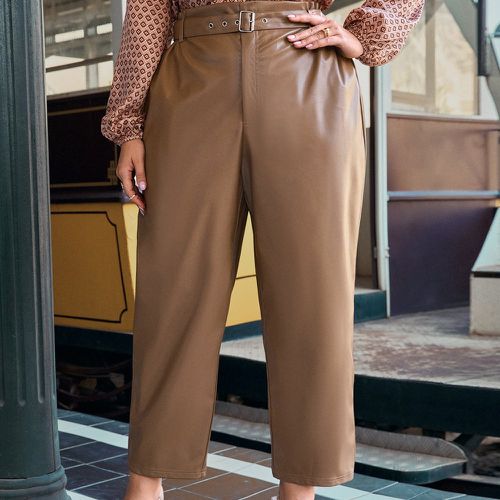Pantalon taille haute ceinturé en cuir PU - SHEIN - Modalova