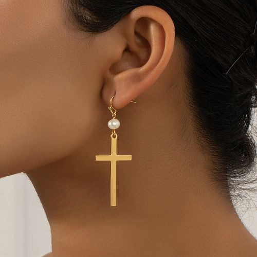 Pendants d'oreilles design croix perle de culture - SHEIN - Modalova